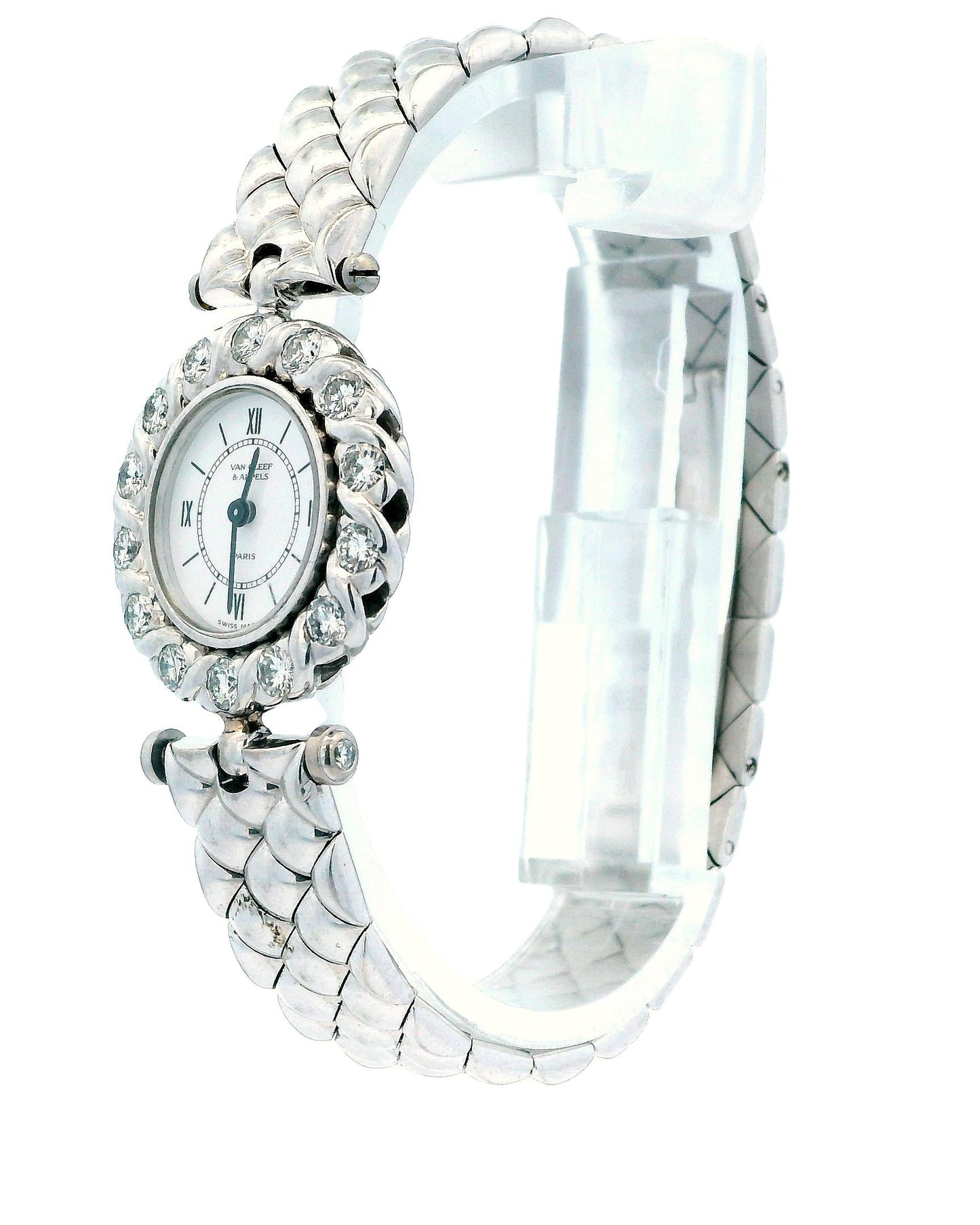 Van Cleef & Arpels 18K White Gold Diamond Bezel Ladies Watch
