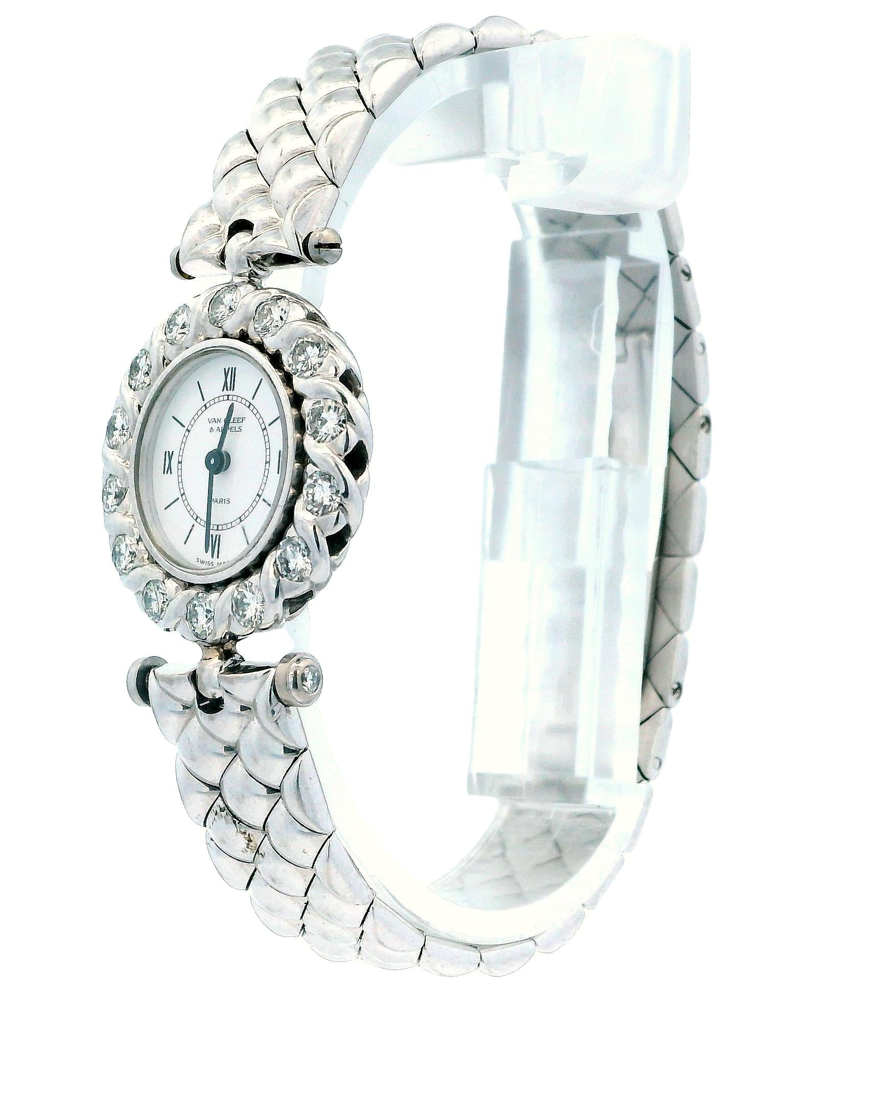 Van Cleef & Arpels 18K White Gold Diamond Bezel Ladies Watch
