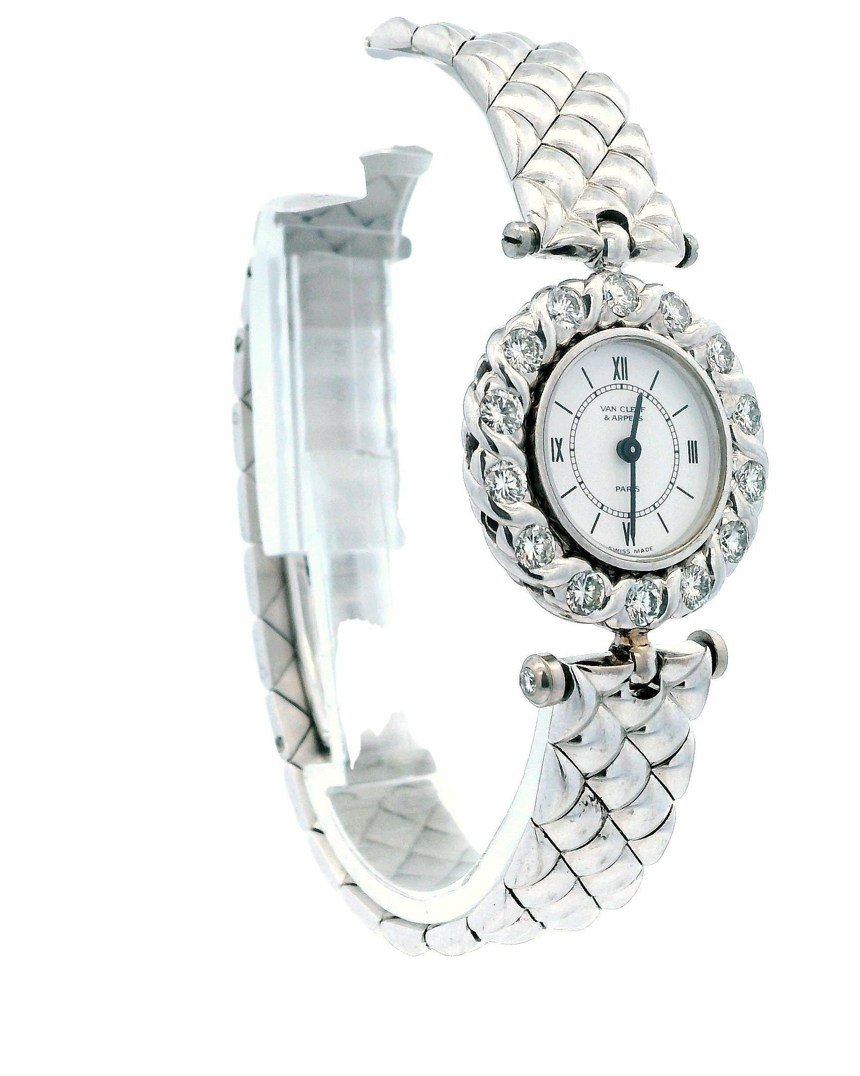 Van Cleef & Arpels 18K White Gold Diamond Bezel Ladies Watch