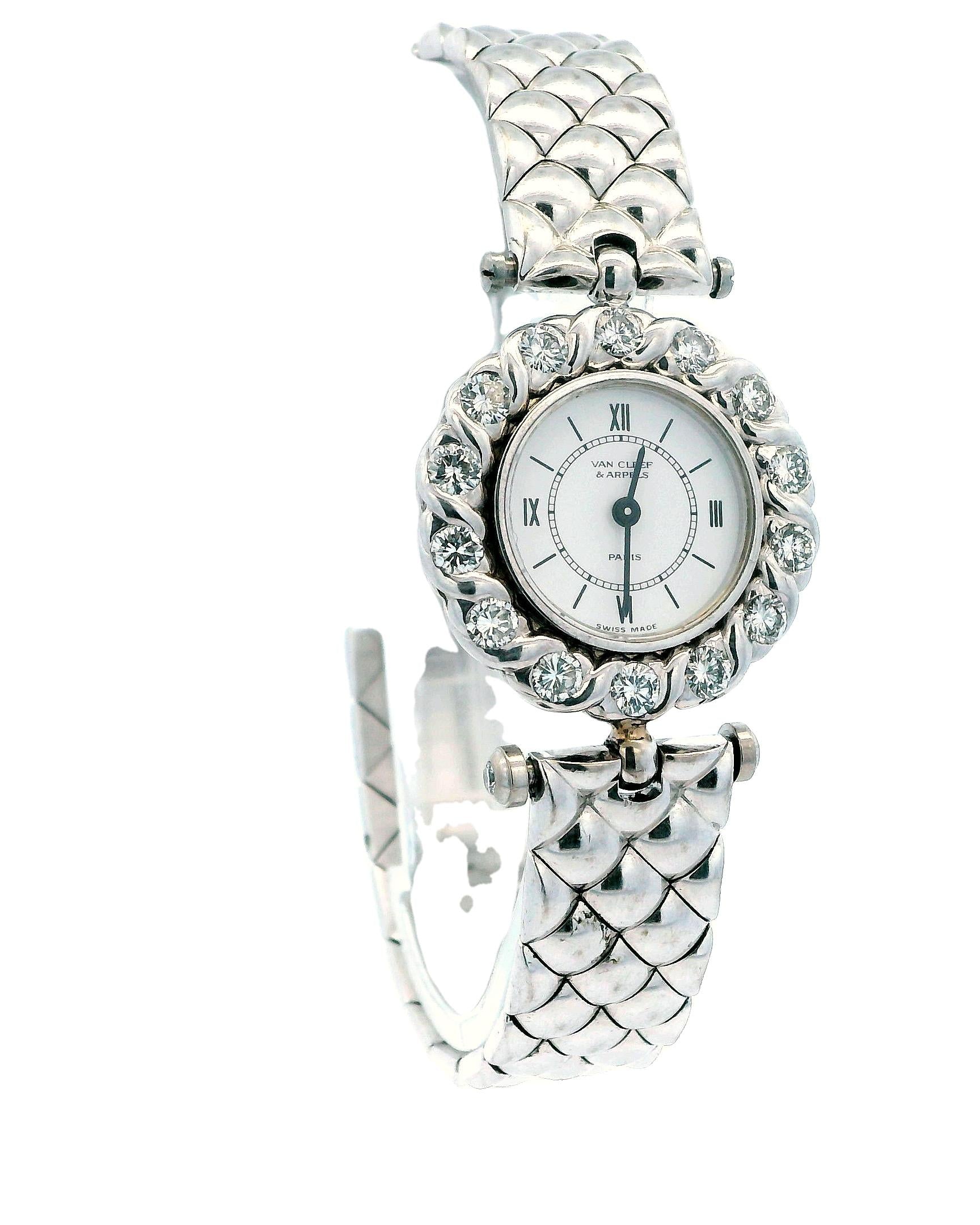 Van Cleef & Arpels 18K White Gold Diamond Bezel Ladies Watch