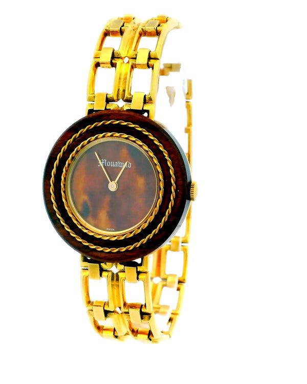 Gerald Genta for Mouawad Wooden Bezel & Dial 18k Yellow Gold Mech Bracelet