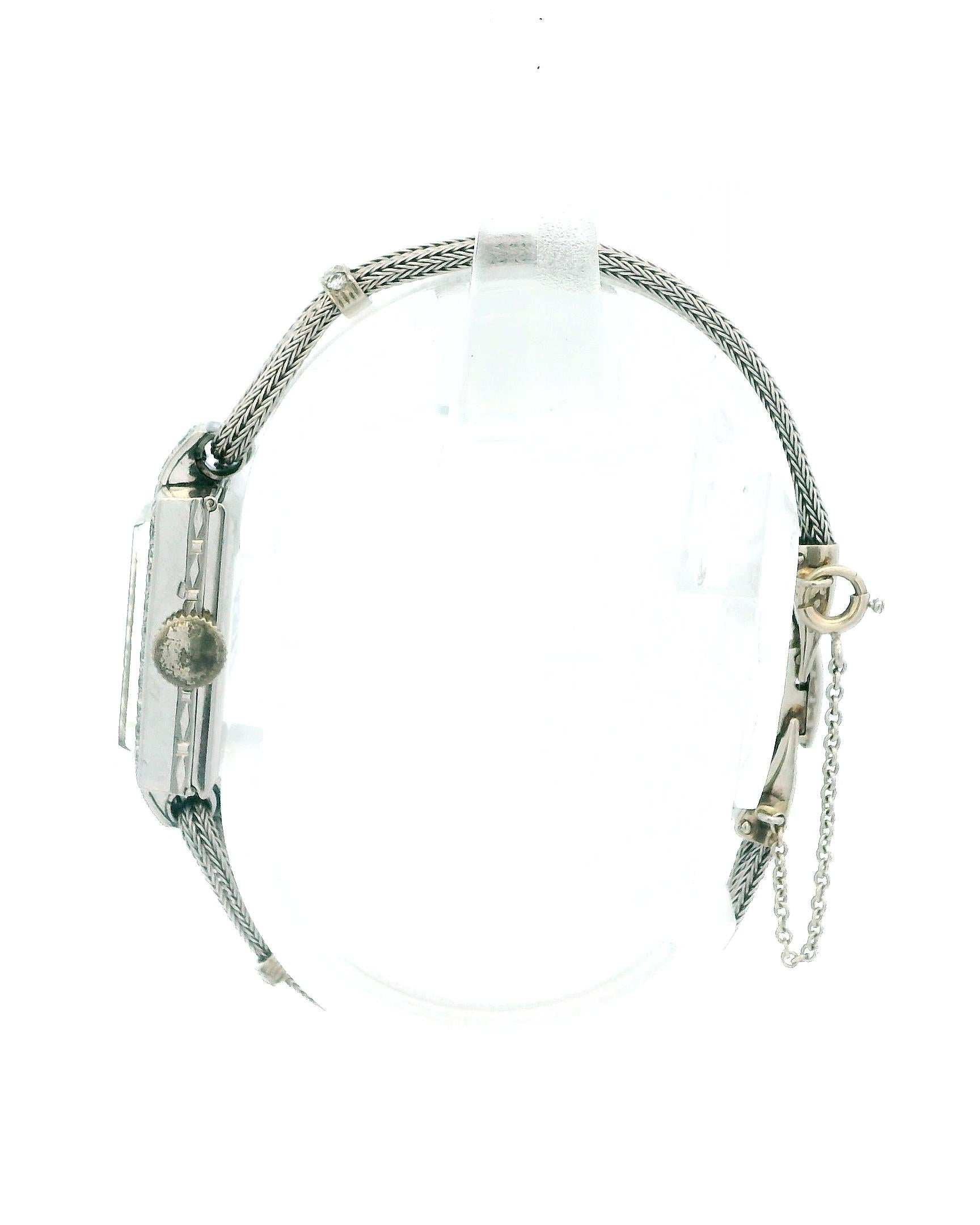 Gubelin 14K White Gold Diamond Bezel Deco Dial Snake Bracelet