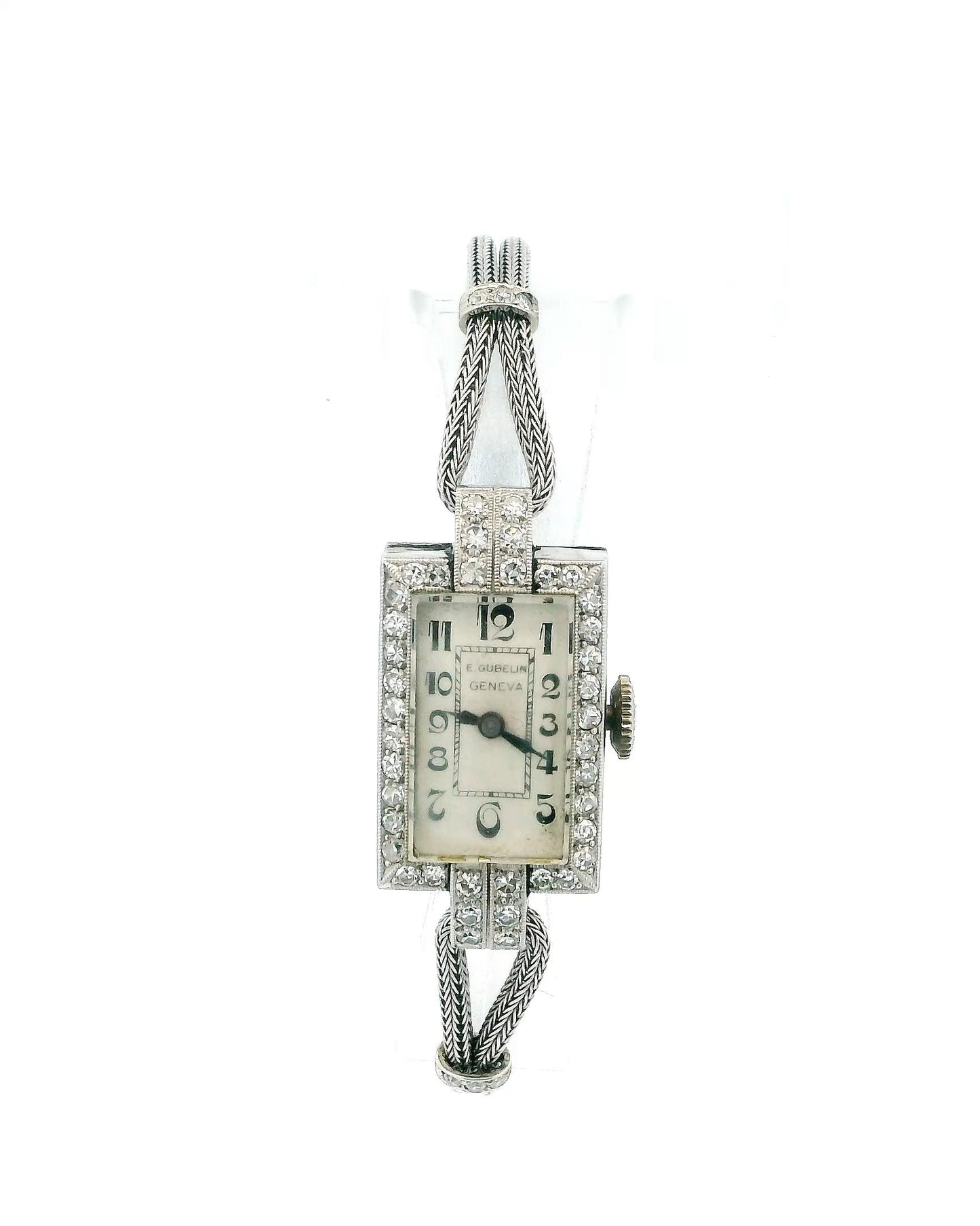 Gubelin 14K White Gold Diamond Bezel Deco Dial Snake Bracelet