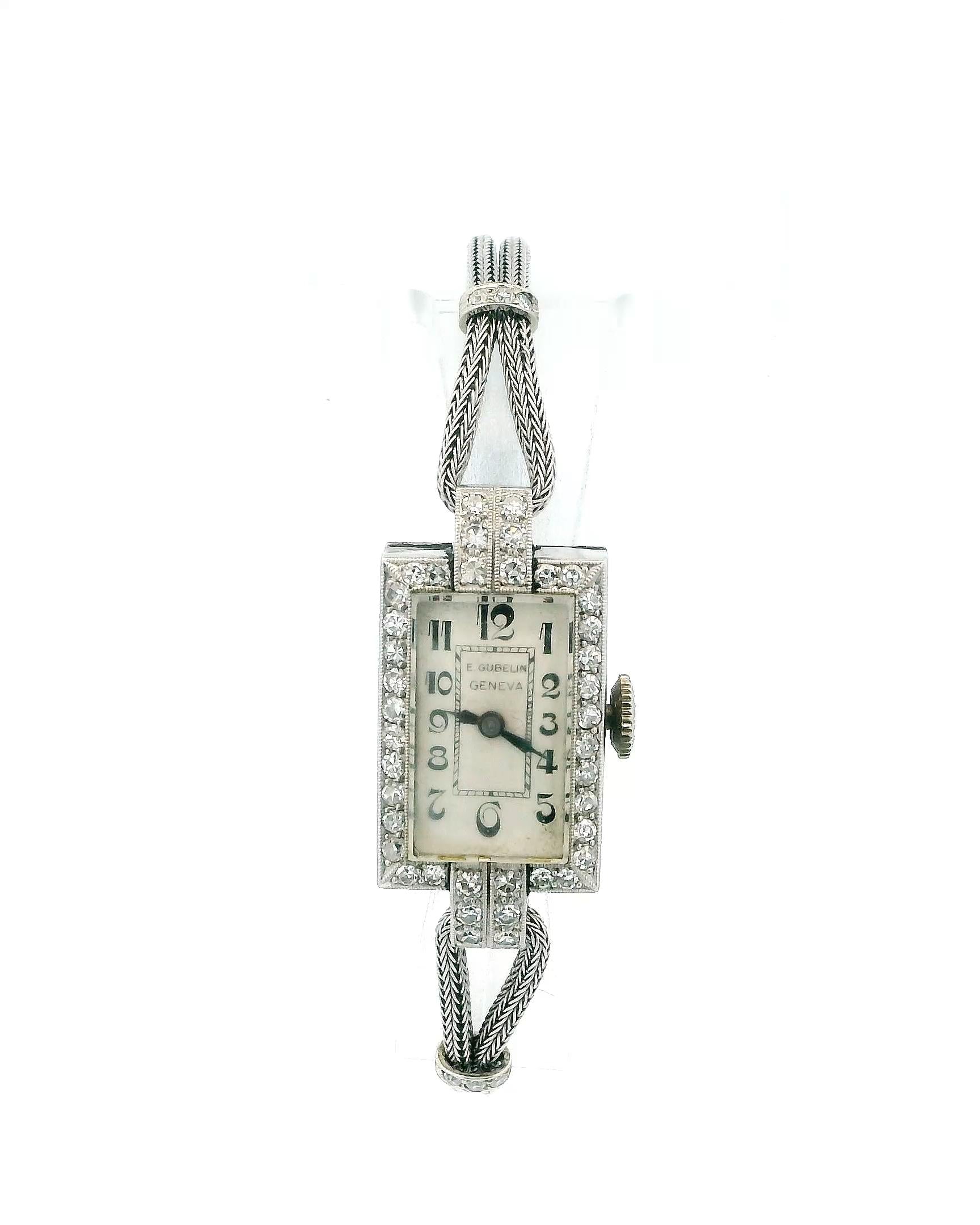 Gubelin 14K White Gold Diamond Bezel Deco Dial Snake Bracelet