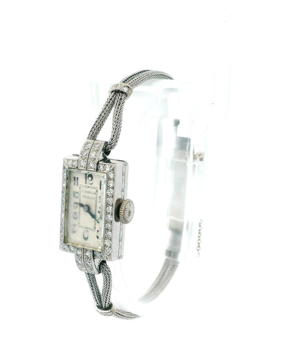 Gubelin 14K White Gold Diamond Bezel Deco Dial Snake Bracelet