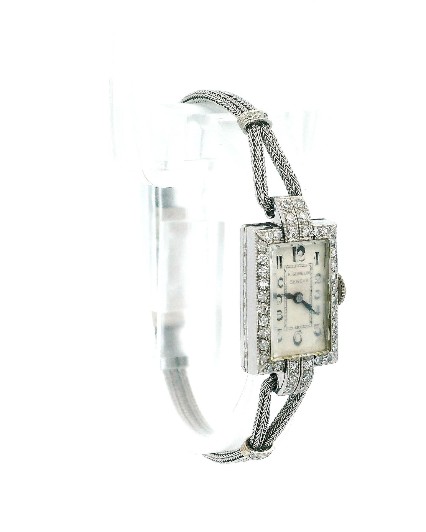 Gubelin 14K White Gold Diamond Bezel Deco Dial Snake Bracelet