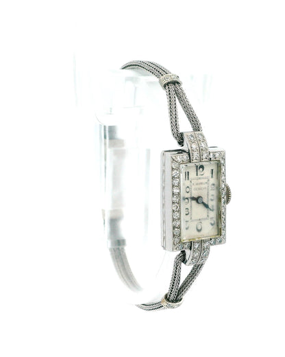 Gubelin 14K White Gold Diamond Bezel Deco Dial Snake Bracelet