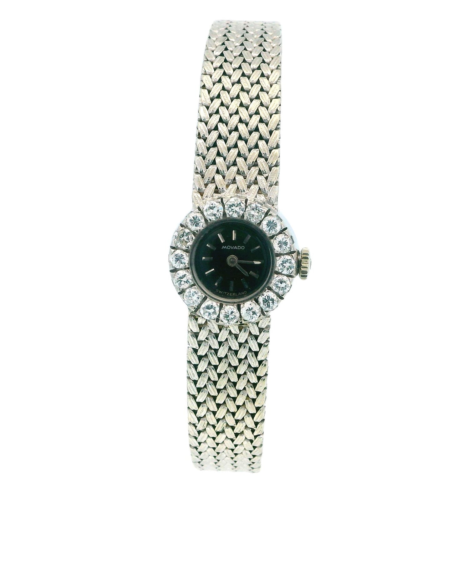 Movado 18K White Gold & Diamond Bezel Mesh Bracelet Ladies Watch
