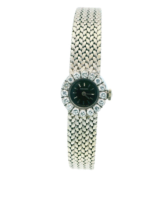 Movado 18K White Gold & Diamond Bezel Mesh Bracelet Ladies Watch