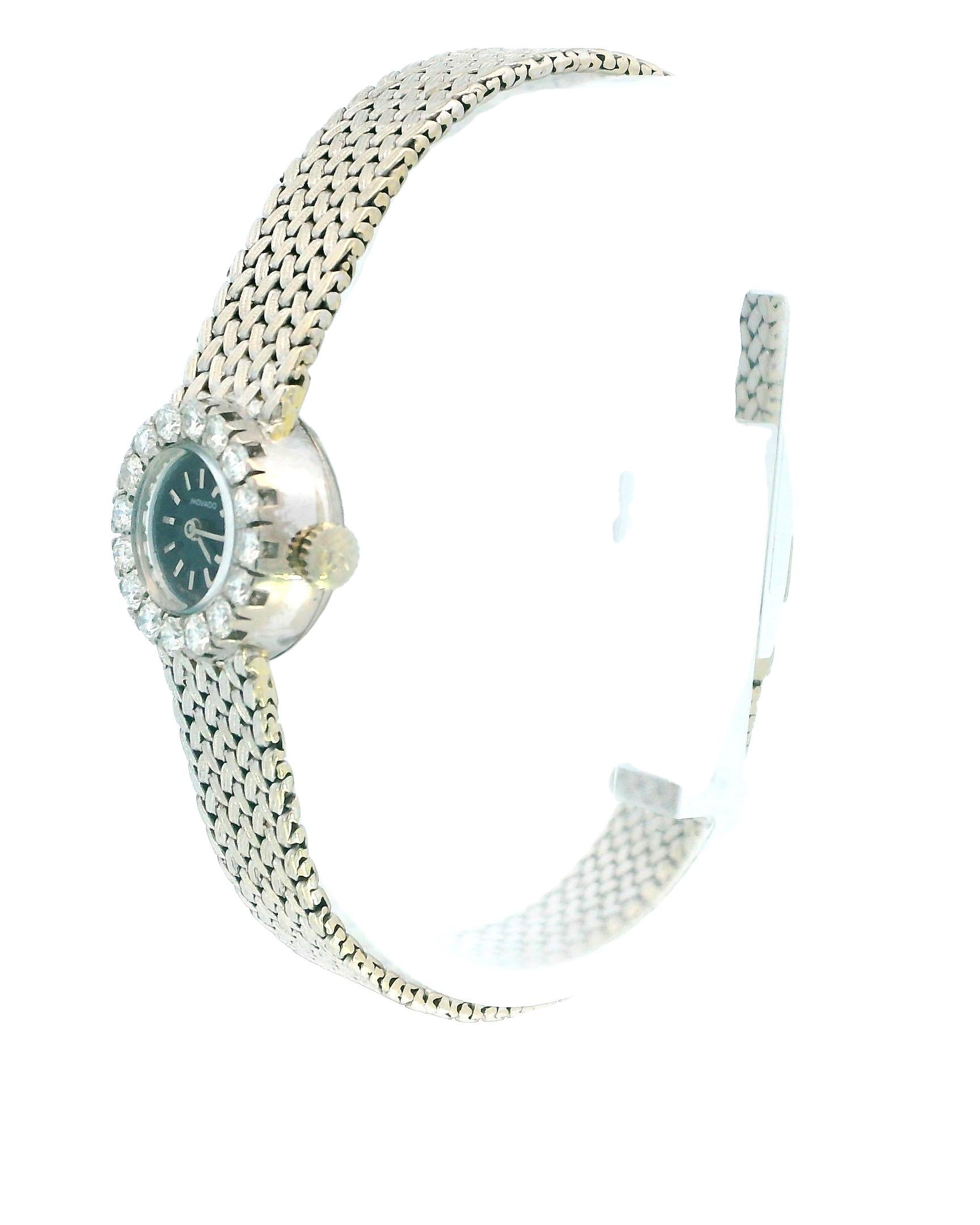 Movado 18K White Gold & Diamond Bezel Mesh Bracelet Ladies Watch