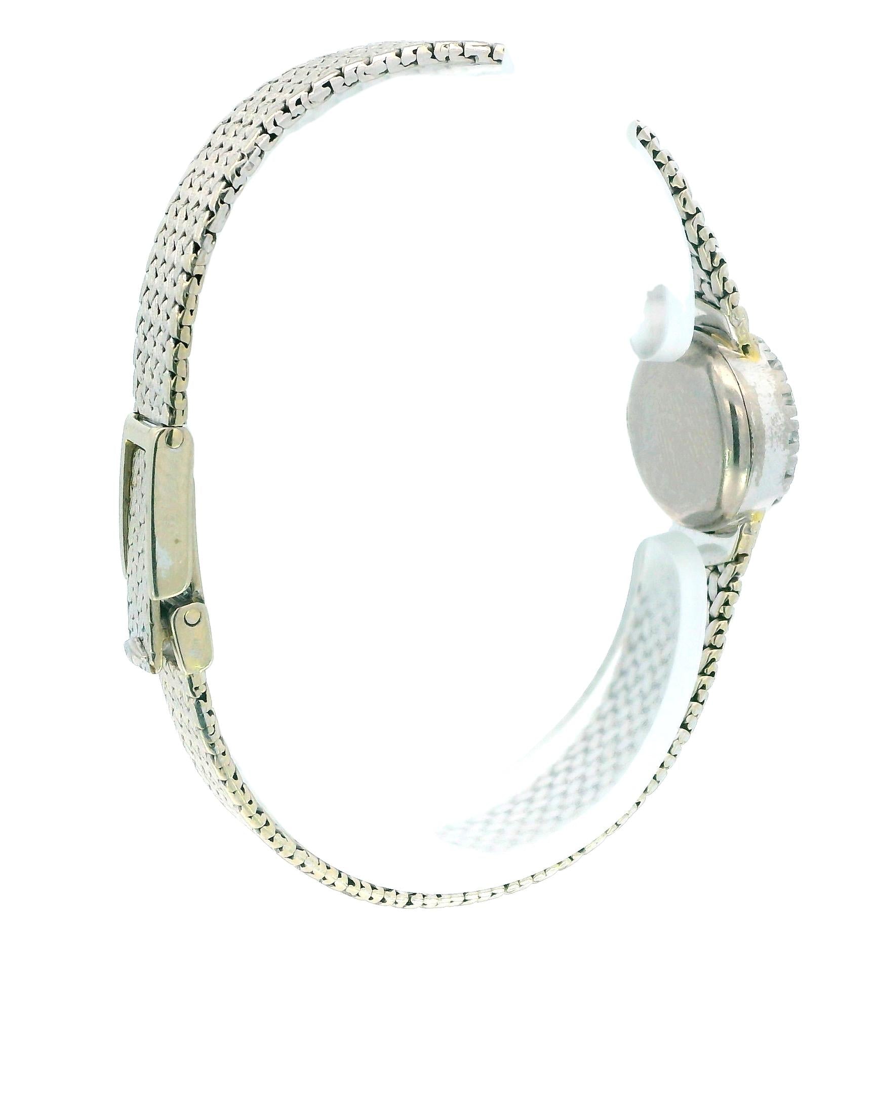 Movado 18K White Gold & Diamond Bezel Mesh Bracelet Ladies Watch