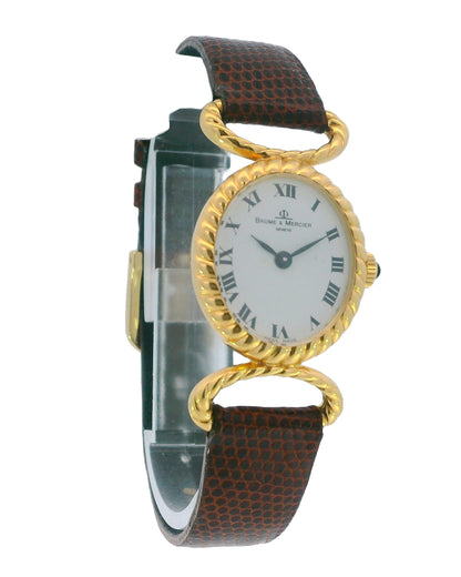 Baume & Mercier 18k Yellow Gold Fluted Case Ladies Watch