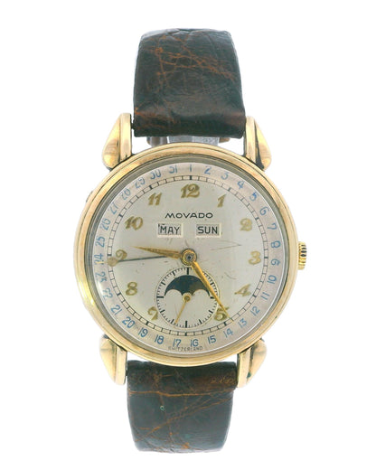 Vintage Movado Triple Date Moonphase 14K Yellow Gold