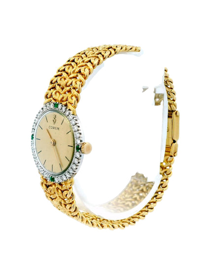 Corum 18K Yellow Gold & Emerald Bezel Mech-Mesh Bracelet