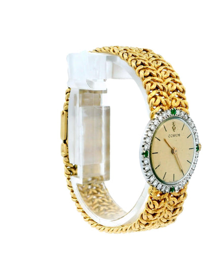 Corum 18K Yellow Gold & Emerald Bezel Mech-Mesh Bracelet