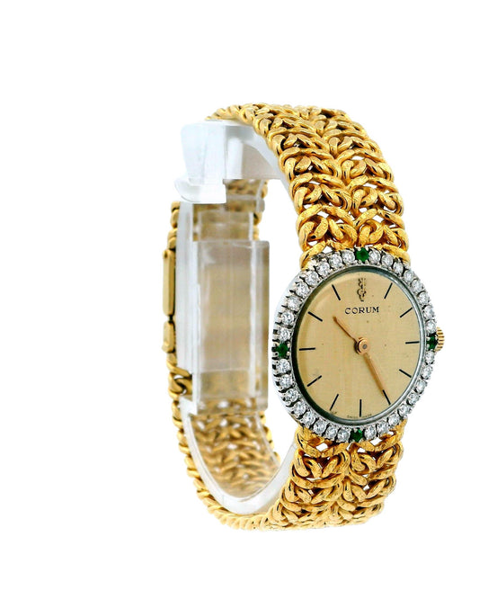 Corum 18K Yellow Gold & Emerald Bezel Mech-Mesh Bracelet