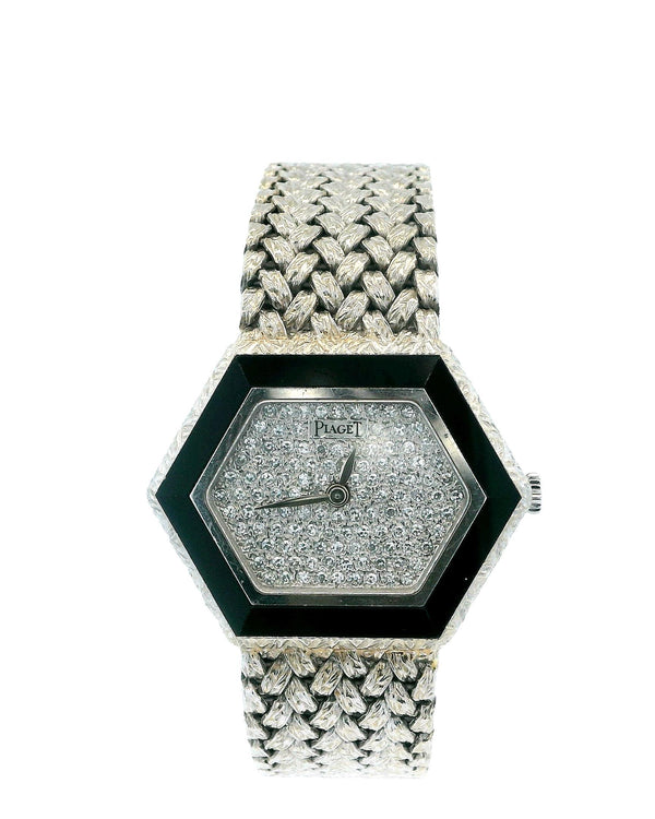 Piaget 18k White Gold Onyx & Pave Dial Ladies Watch