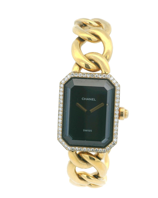 Chanel Paris 18K Yellow Gold & Diamond Bezel Onyx Dial Ladies Watch