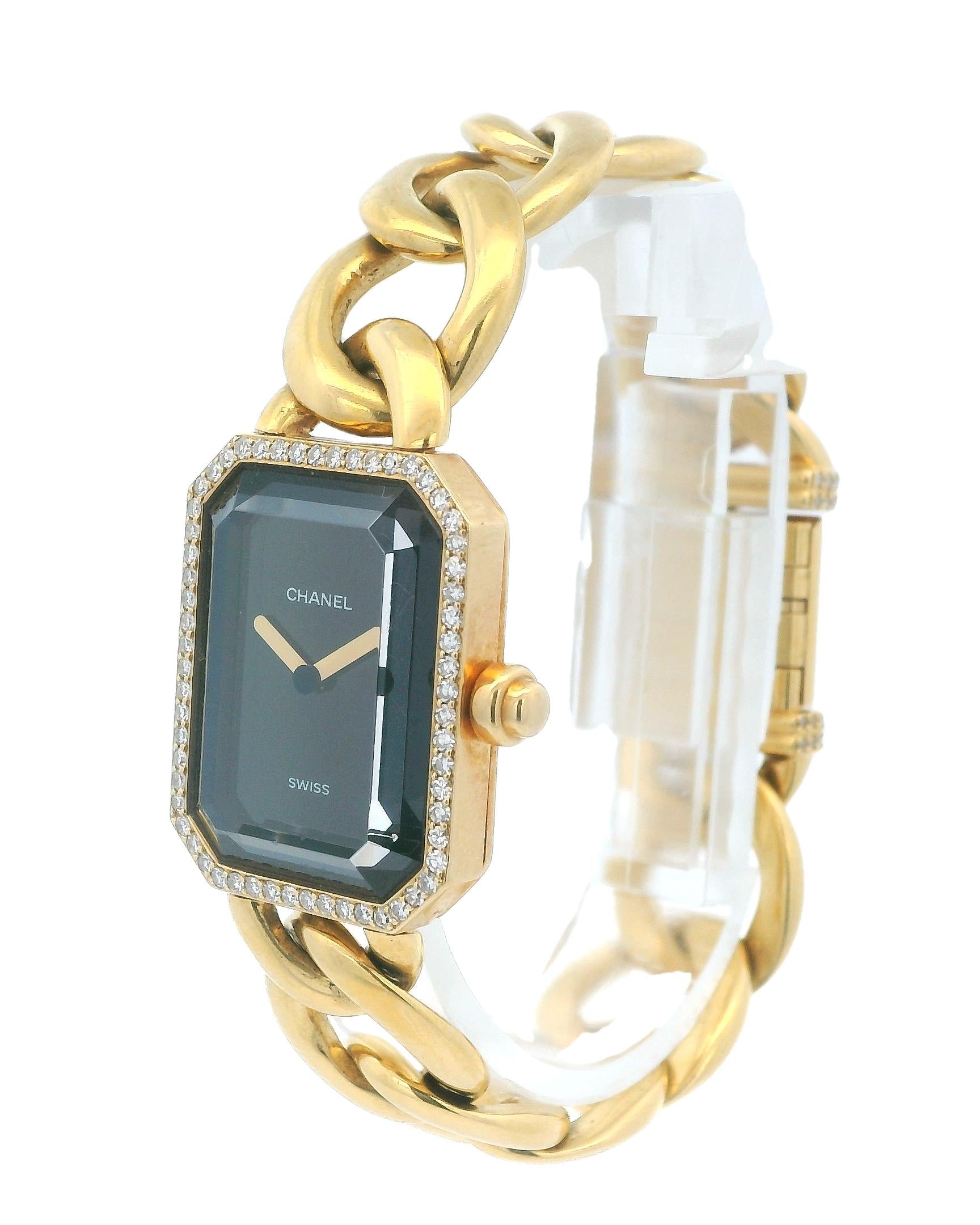 Chanel Paris 18K Yellow Gold & Diamond Bezel Onyx Dial Ladies Watch