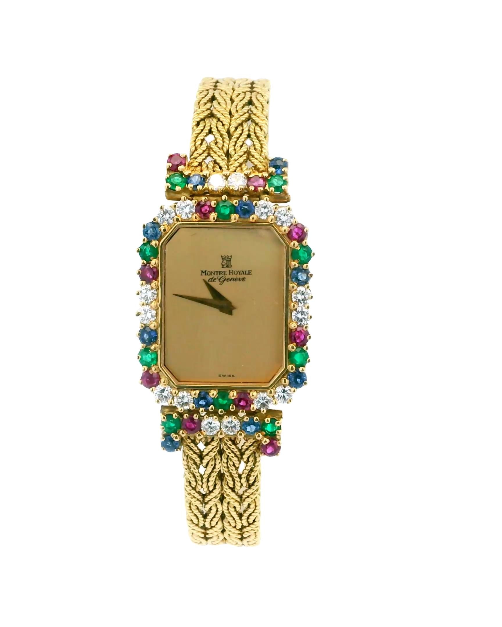Montre Royale 18k Ruby/Emerald/Blue Sapphire/Diamond Mesh Bracelet