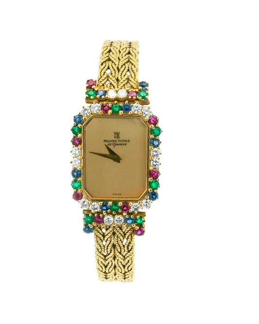 Montre Royale 18k Ruby/Emerald/Blue Sapphire/Diamond Mesh Bracelet