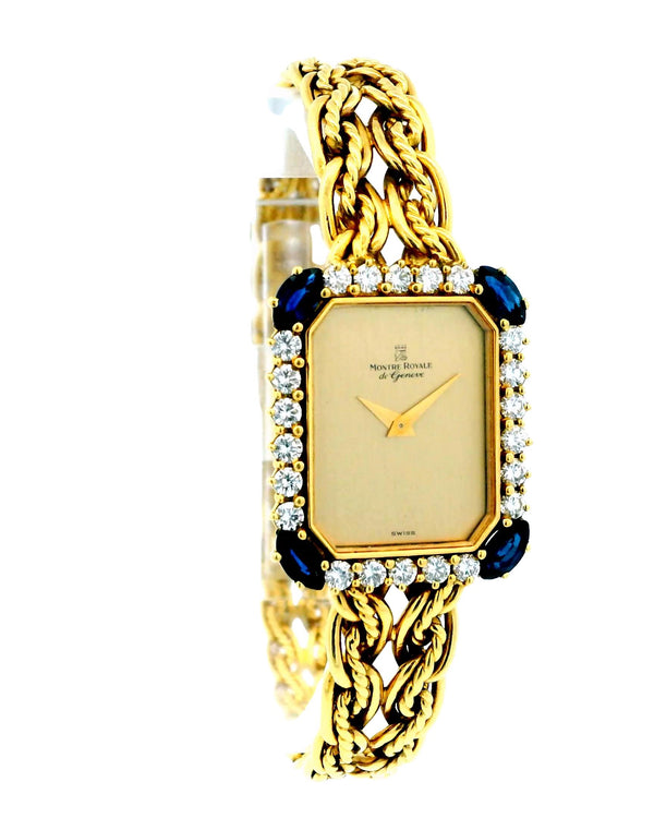 Montre Royale 18k Yellow Gold With Mesh Twist Bracelet Diamond & Sapphire Bezel