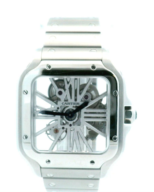 Santos De Cartier WHSA0007 Stainless Steel Skeleton Dial Box & Papers(Pre-Owned)