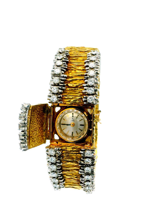 Ebel 18K Yellow Gold Covered Ladies Watch Nugget Finish With 3Ct Side Diamond