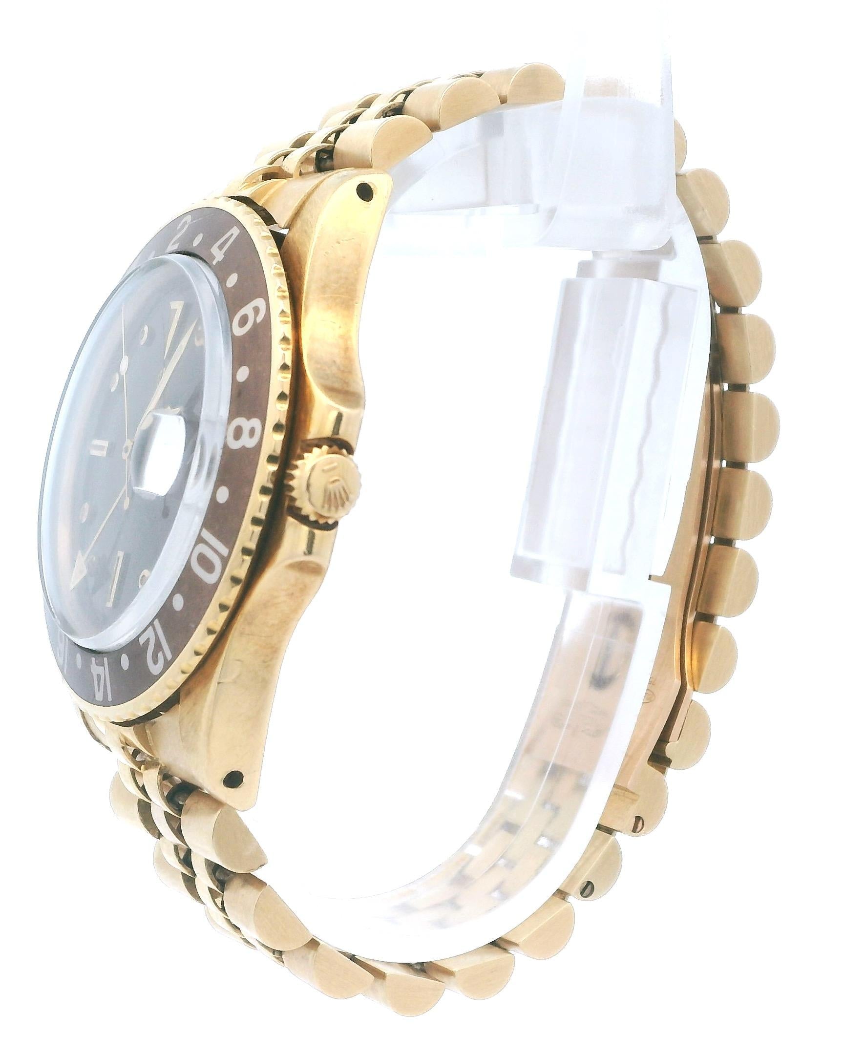 Rolex GMT-Master 1675 Gloss Brown Nipple Dial 18K Yellow Gold Vintage Watch