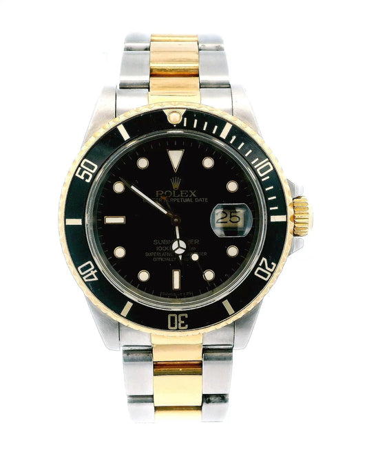 Rolex Submariner 16803 Steel 18k Yellow Gold Black Dial Box & Papers
