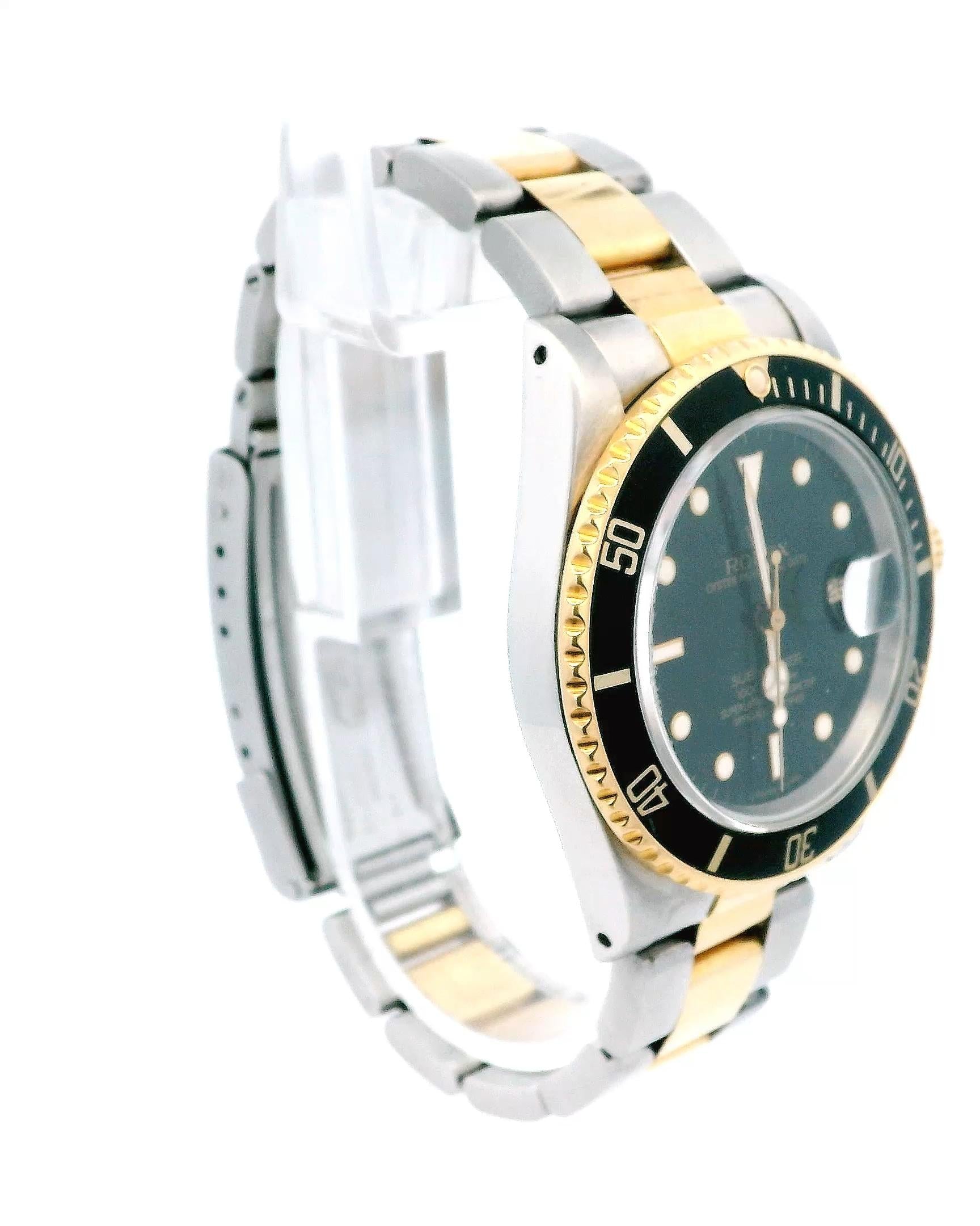 Rolex Submariner 16803 Steel 18k Yellow Gold Black Dial Box & Papers