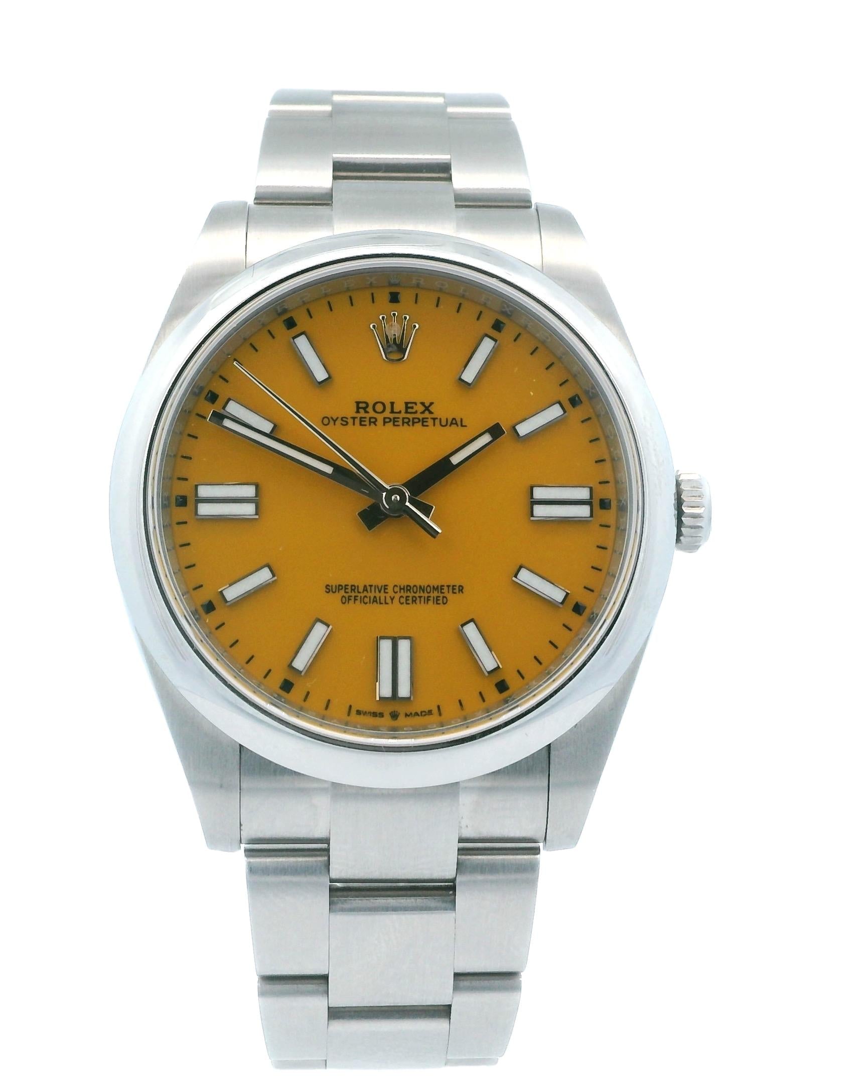 Rolex Oyster Perpetual 124300 Yellow Dial Mens Watch Box & Papers