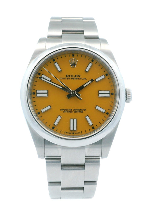 Rolex Oyster Perpetual 124300 Yellow Dial Mens Watch Box & Papers