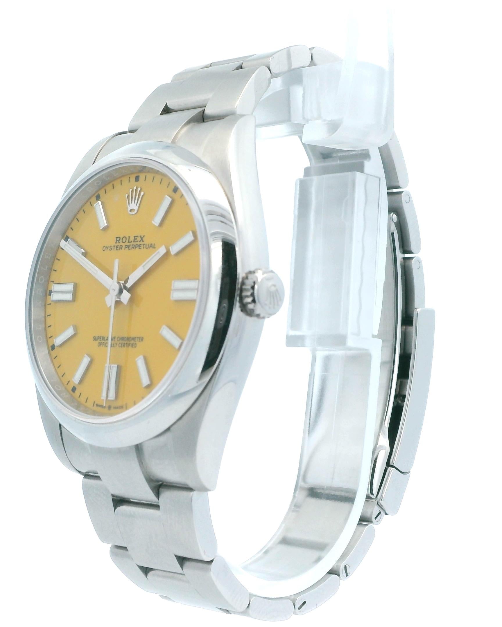 Rolex Oyster Perpetual 124300 Yellow Dial Mens Watch Box & Papers