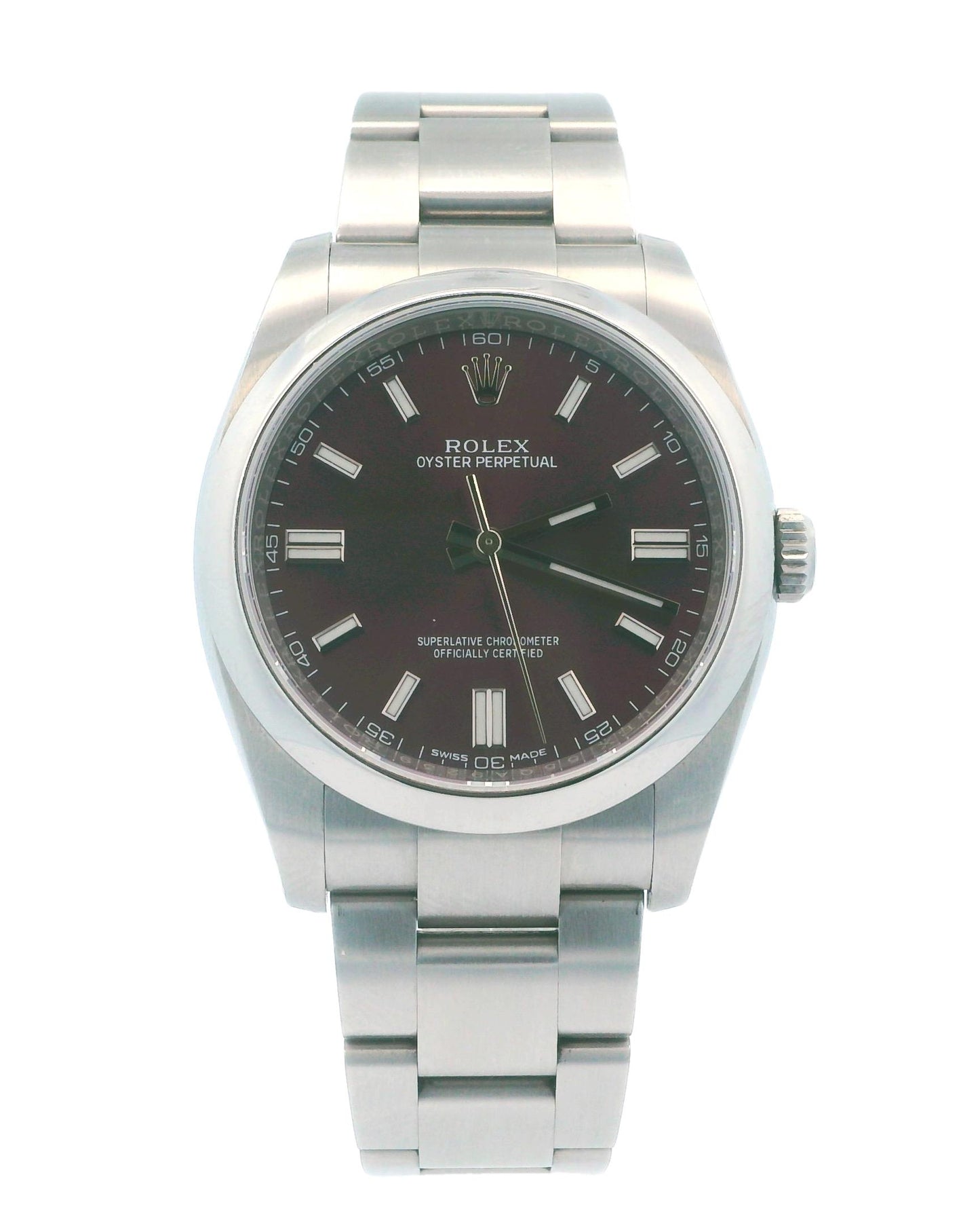 Rolex Oyster Perpetual 116000 Red-Grape Dial Steel Box Papers