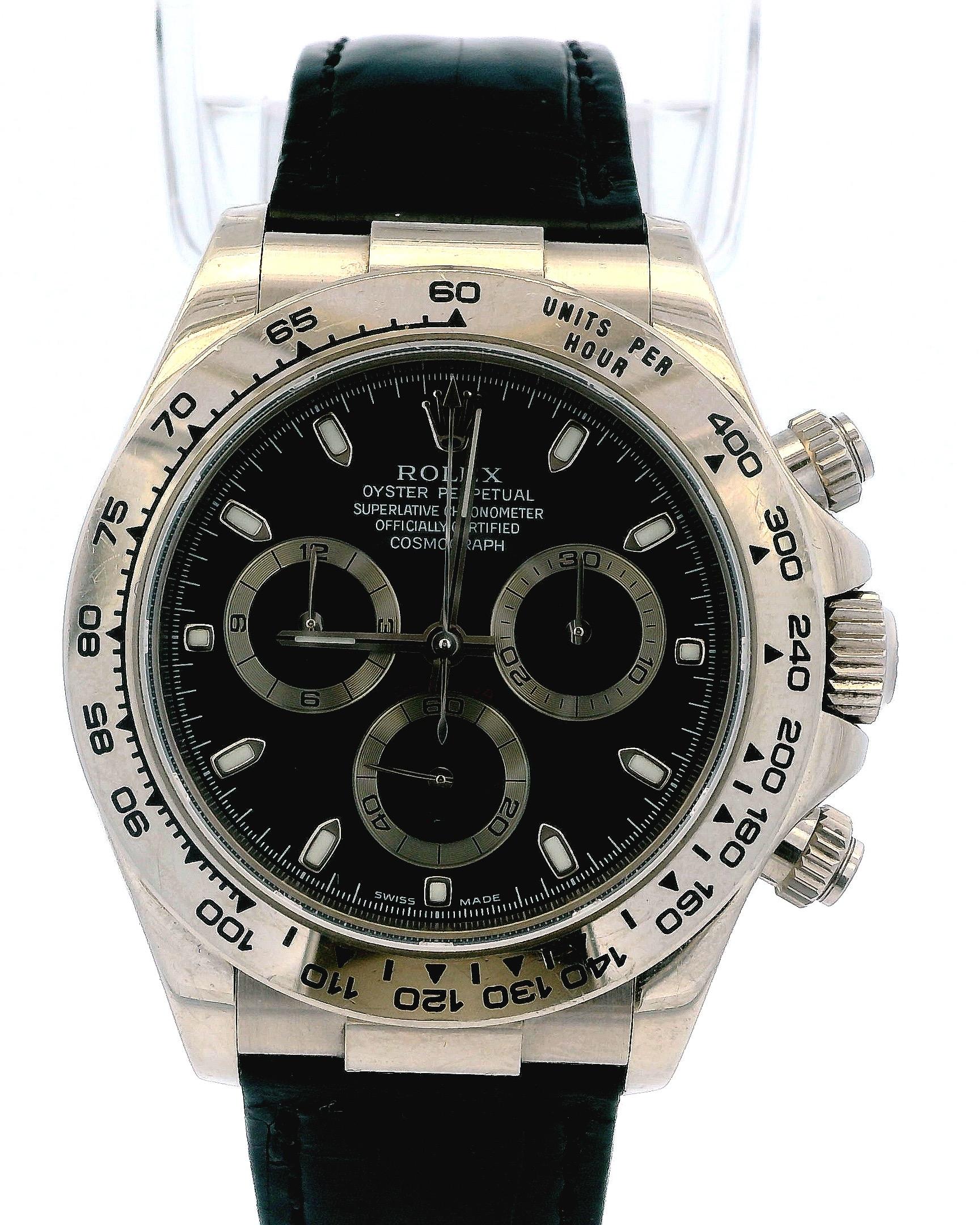 Rolex Cosmograph Daytona 116519 18K White Gold Black Dial Box & Papers