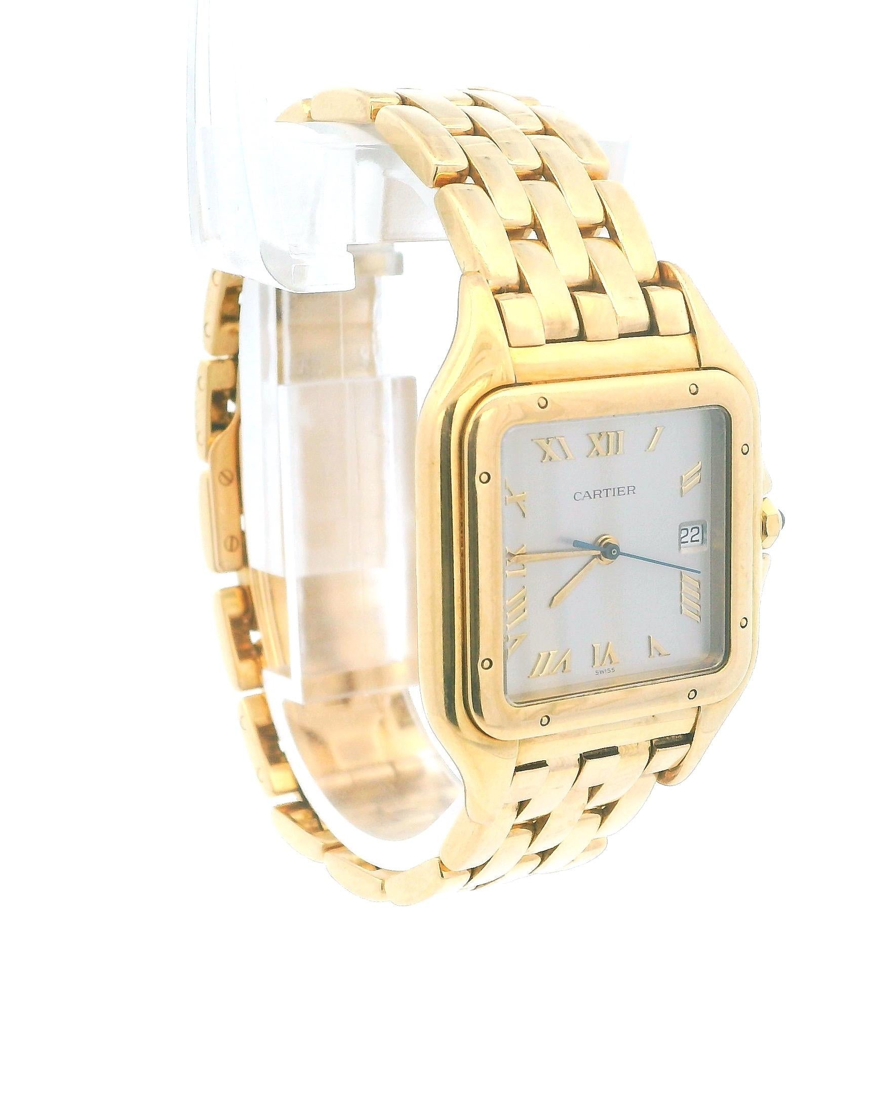 Cartier Panthere Large 18K Yellow Gold Silver Roman Dial W/Papers