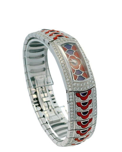 18K White Gold Mauboussin Sultan of Brunei Diamond, Coral & Amethyst Dial Watch