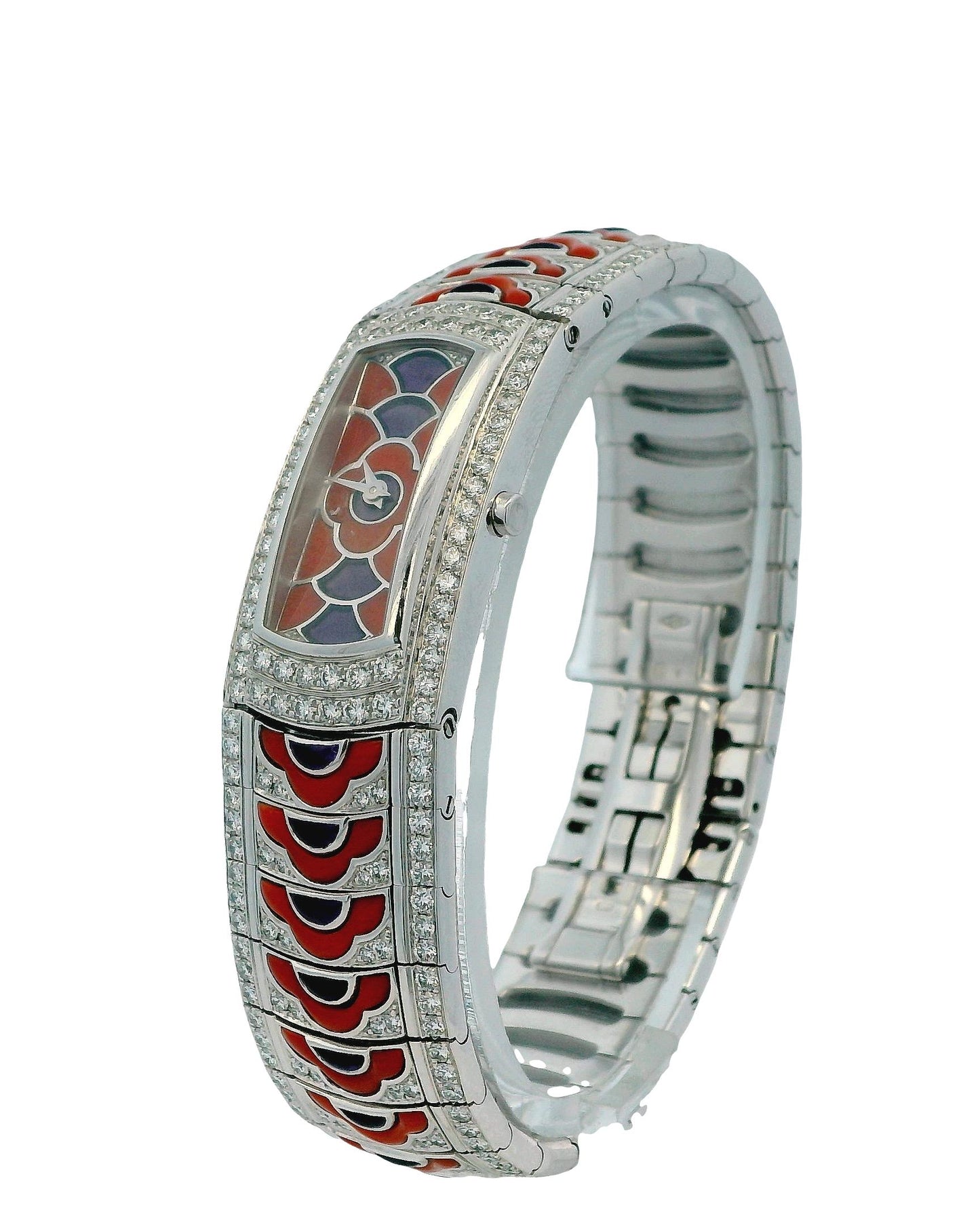 18K White Gold Mauboussin Sultan of Brunei Diamond, Coral & Amethyst Dial Watch