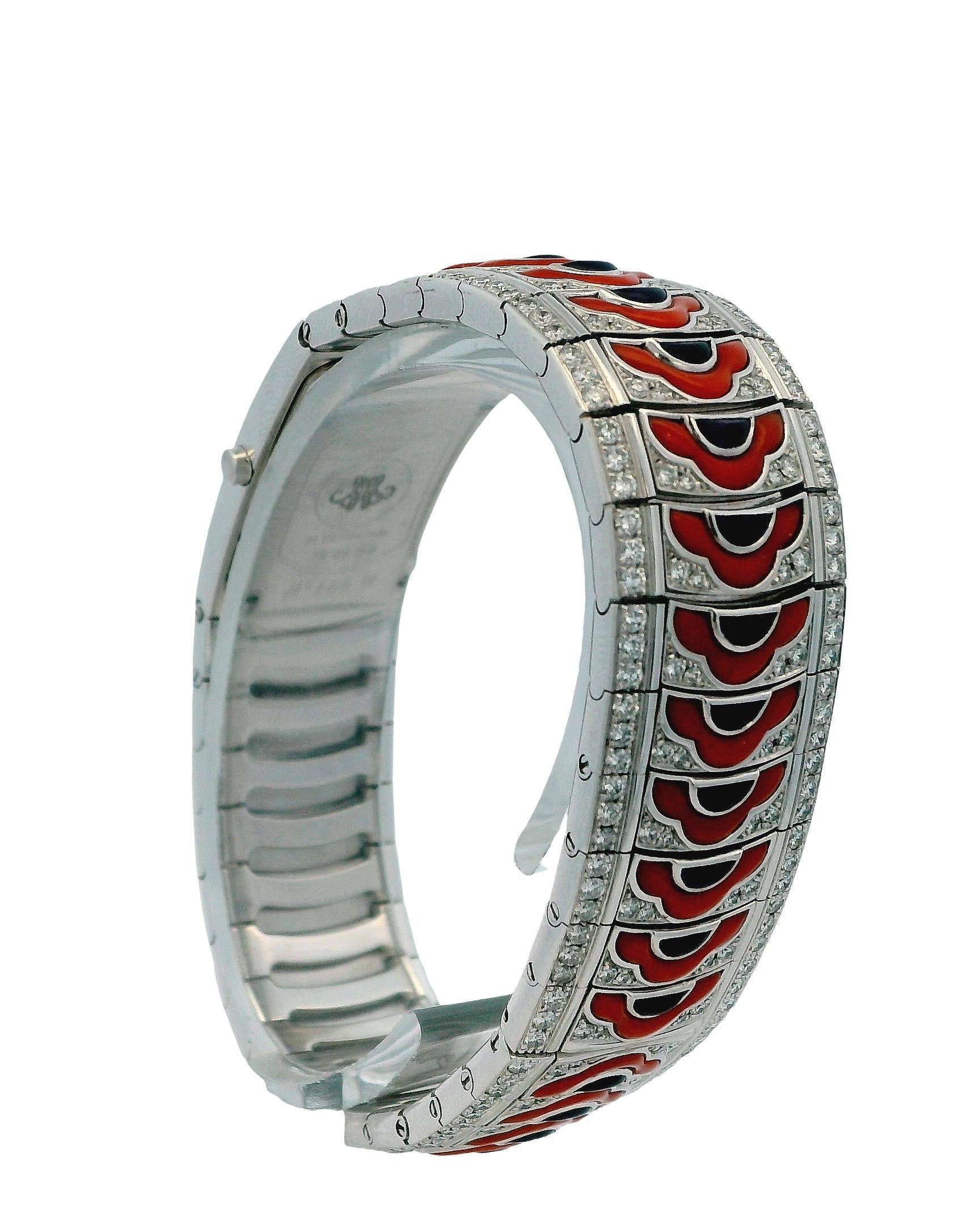 18K White Gold Mauboussin Sultan of Brunei Diamond, Coral & Amethyst Dial Watch