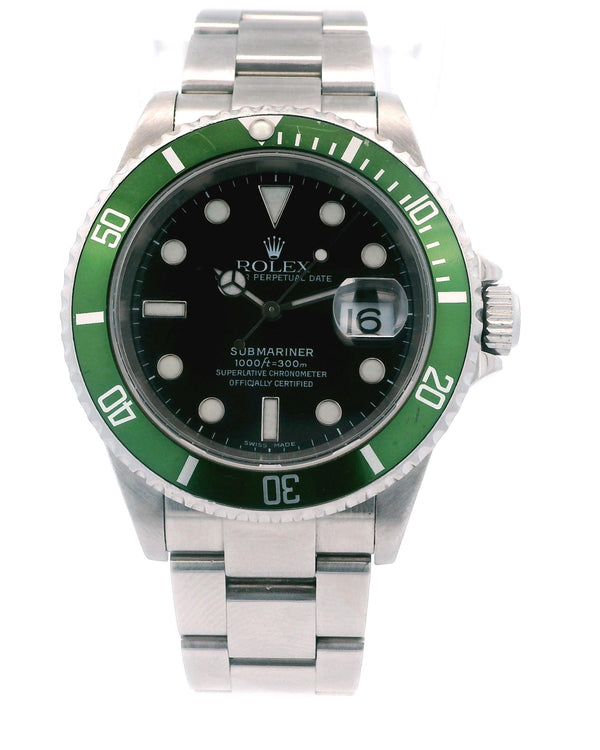 Rolex Submariner 16610LV Kermit Bezel Flat 4 Mens Watch Box Papers