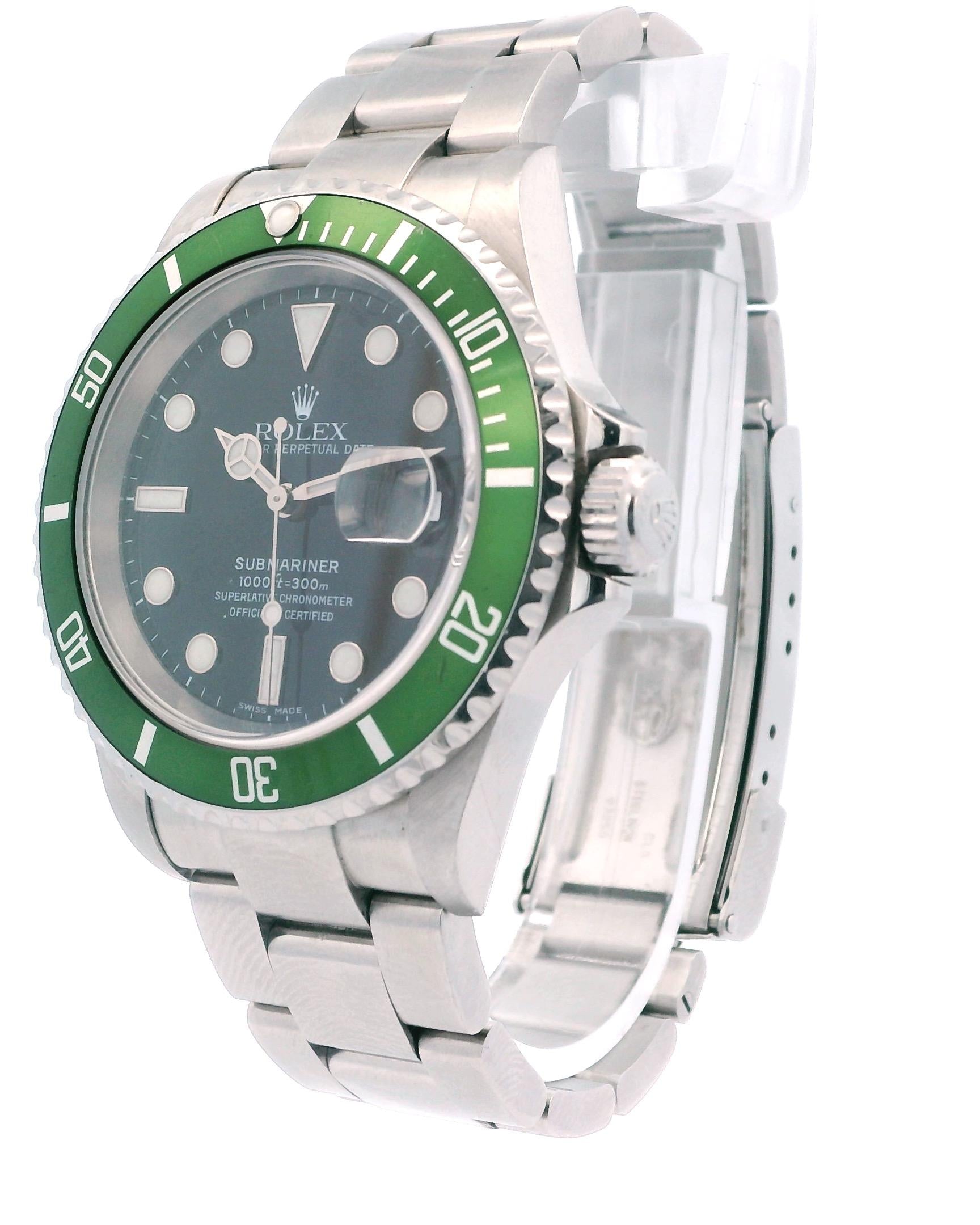 Rolex Submariner 16610LV Kermit Bezel Flat 4 Mens Watch Box Papers
