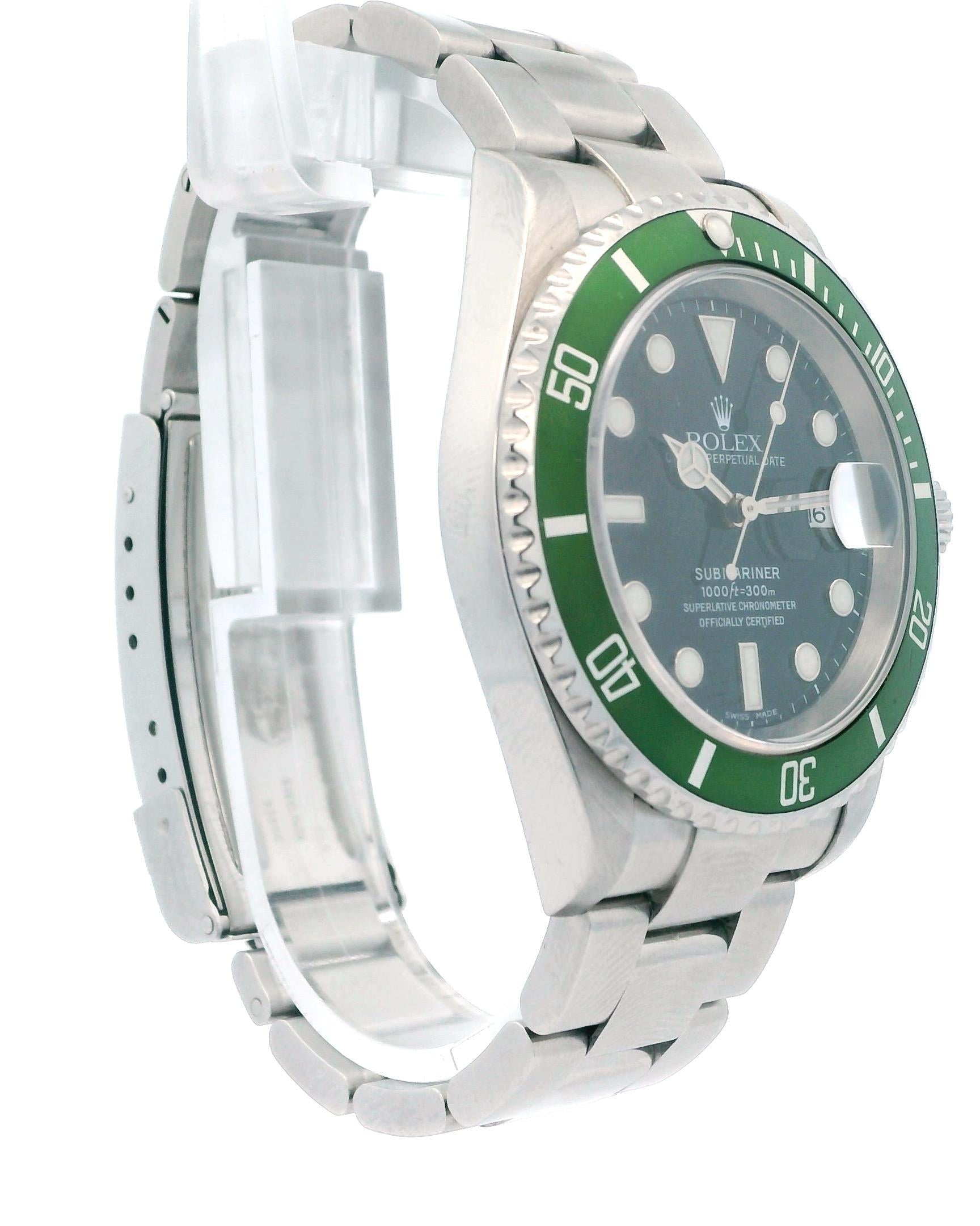 Rolex Submariner 16610LV Kermit Bezel Flat 4 Mens Watch Box Papers