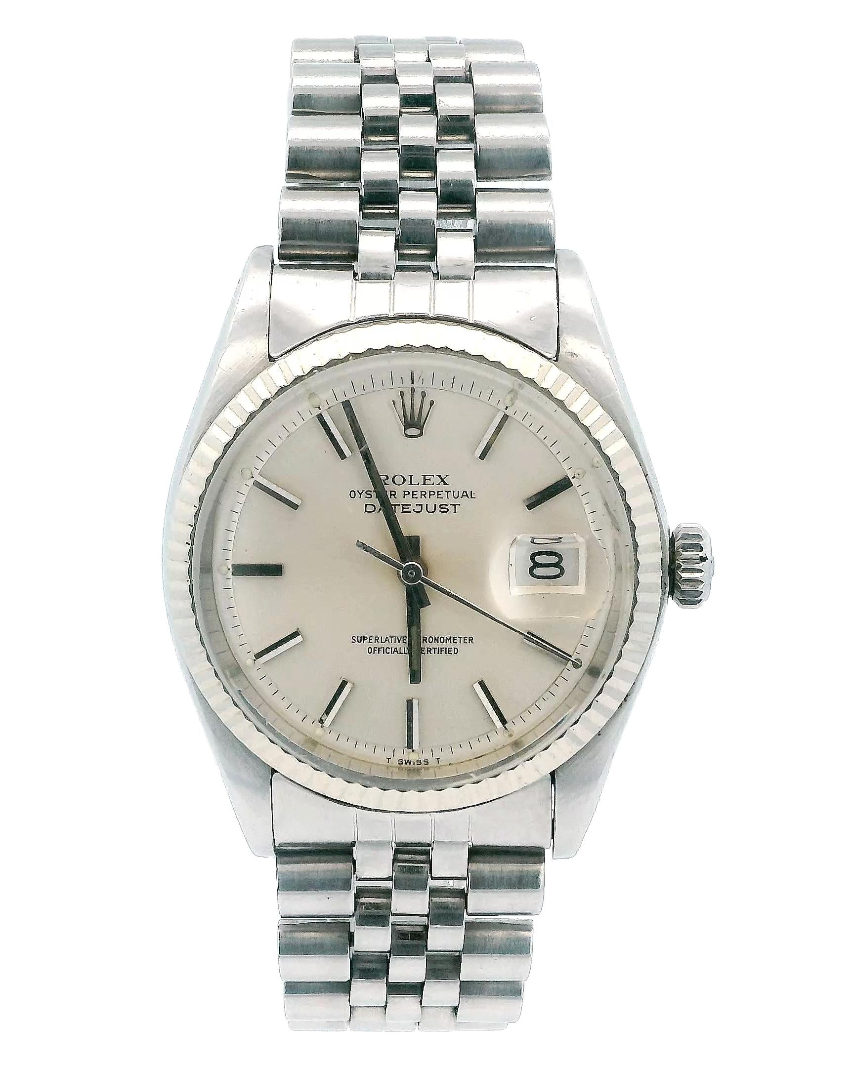 Rolex Datejust 1601 Steel & White Gold Silver Dial Vintage Watch