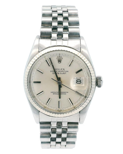 Rolex Datejust 1601 Steel & White Gold Silver Dial Vintage Watch