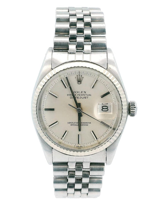 Rolex Datejust 1601 Steel & White Gold Silver Dial Vintage Watch