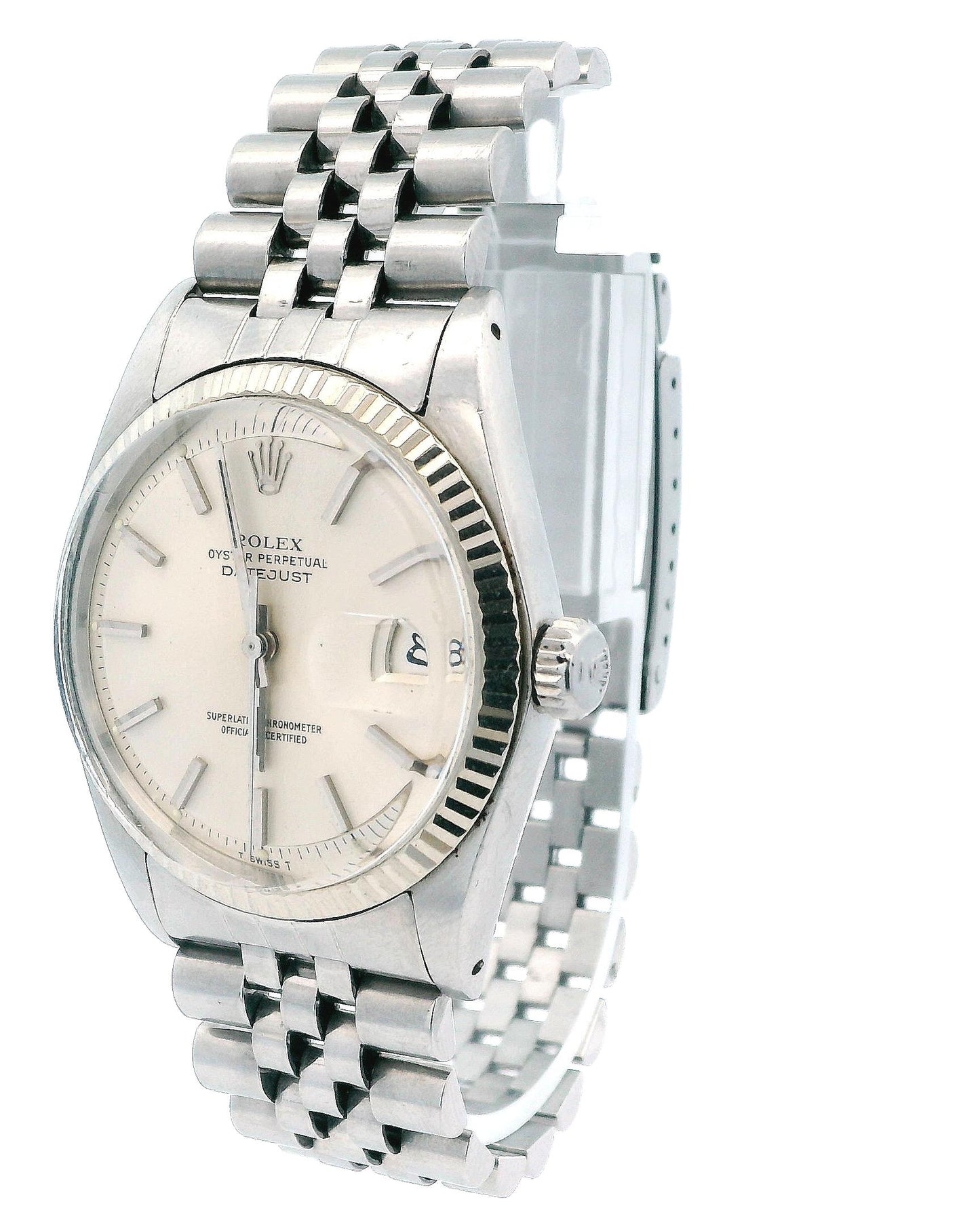 Rolex Datejust 1601 Steel & White Gold Silver Dial Vintage Watch