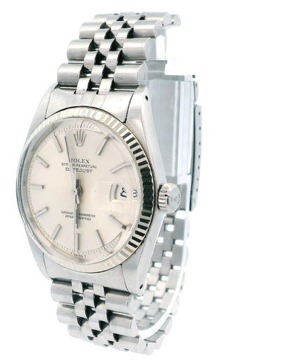 Rolex Datejust 1601 Steel & White Gold Silver Dial Vintage Watch