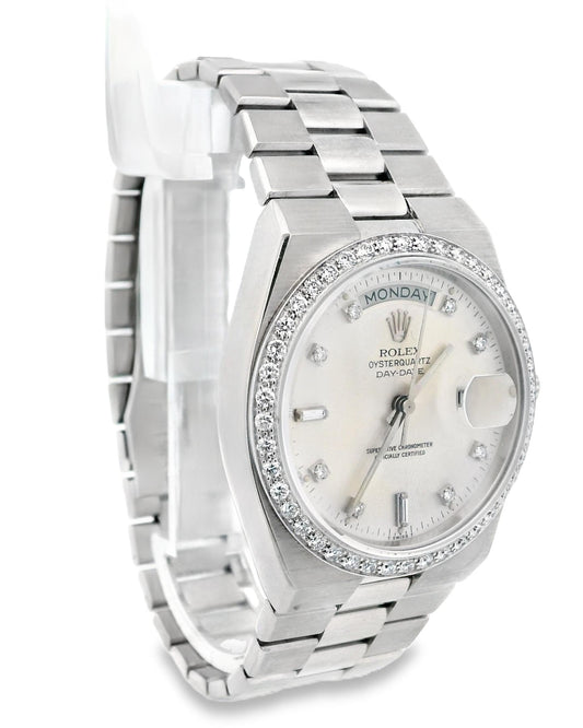 Rolex Day Date Oysterquartz 19049A 18K White Gold Diamond Bezel