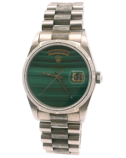 Rolex Day Date 18249 Green Malachite Dial Bark Finish Watch